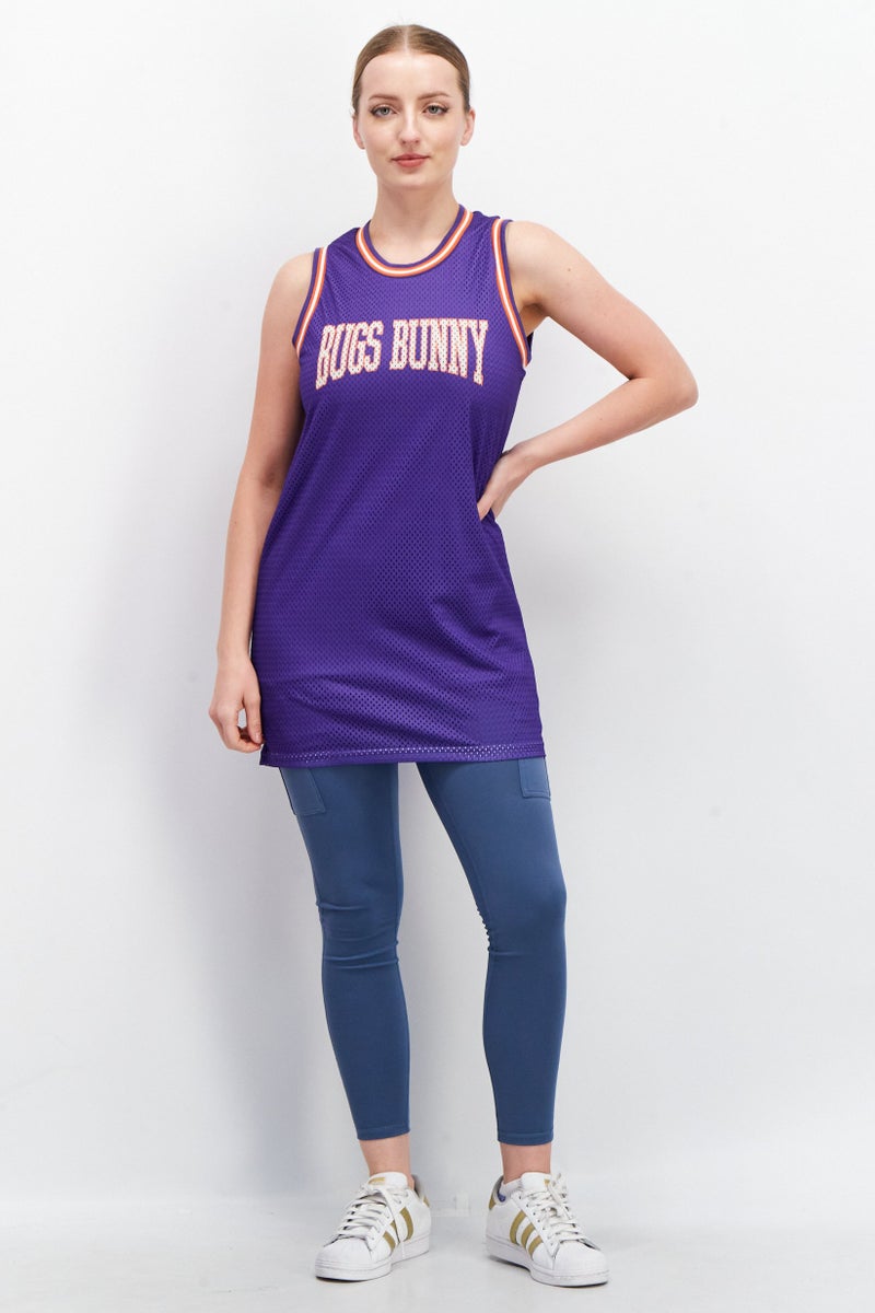 Space Jam Women Round Neck Sleeveless Graphic Tank Top, Purple - Image 2